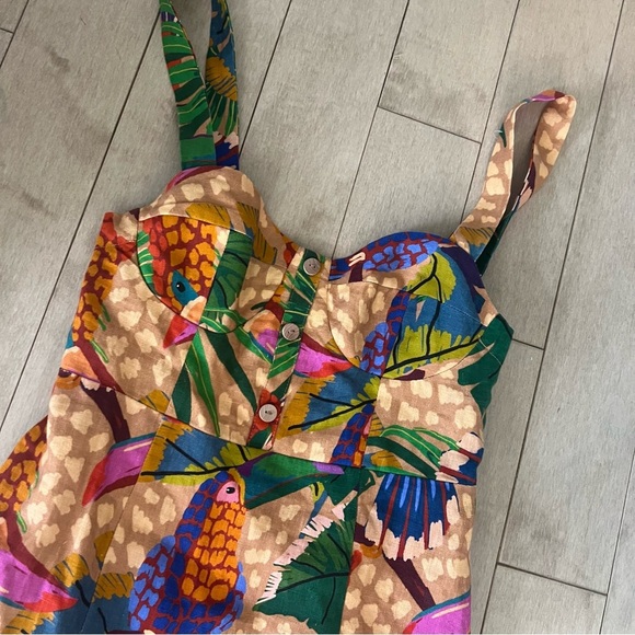Farm Rio Sand Painted Toucans Linen Mini Dress - Picture 7 of 10